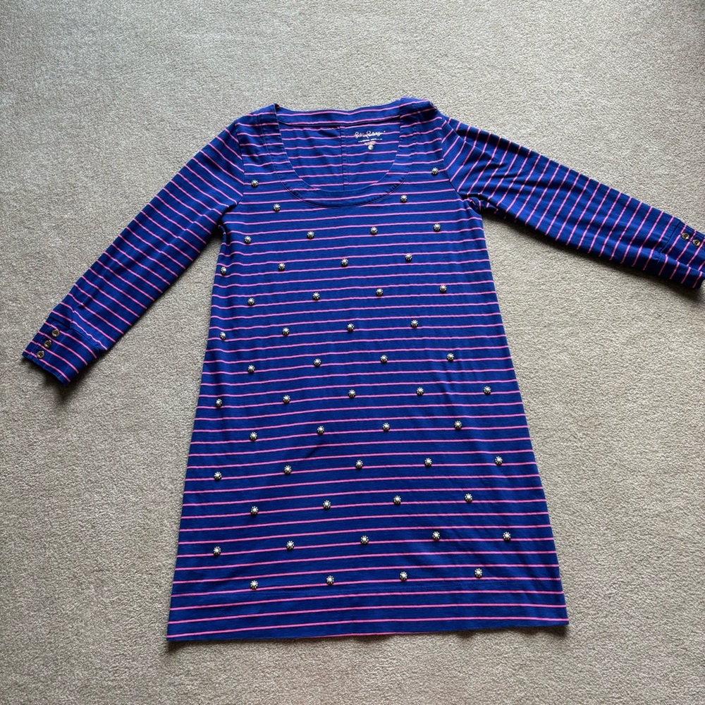 Lilly Pulitzer Pink and Blue striped dress with bead detail size M